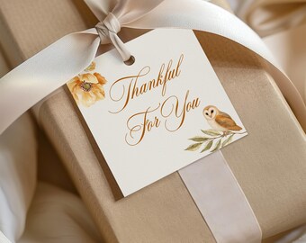 Fall Floral Gift Tags: Thankful For You Square Tags (DIY Printable)