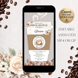 Coffee Cup Mobile Invitation Template | Canva Invite for Bridal Shower or Birthday