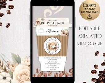 Coffee Cup Mobile Invitation Template | Canva Invite for Bridal Shower or Birthday