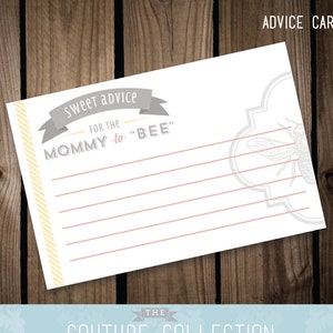 Cartões de conselhos - Chá de bebê da mamãe para "BEE" - rosa e amarelo - arquivo digital DIY para impressão