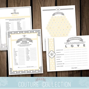 Bridal Shower GAME PACKAGE of 4 games - Bride to &quot;Bee&quot; Bridal Shower bride to bee modern pattern shower set - Printable DIY Digital File