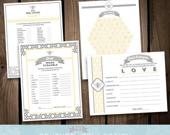 Bridal Shower GAME PACKAGE of 4 games - Bride to "Bee" Bridal Shower bride to bee modern pattern shower set - Printable DIY Digital File