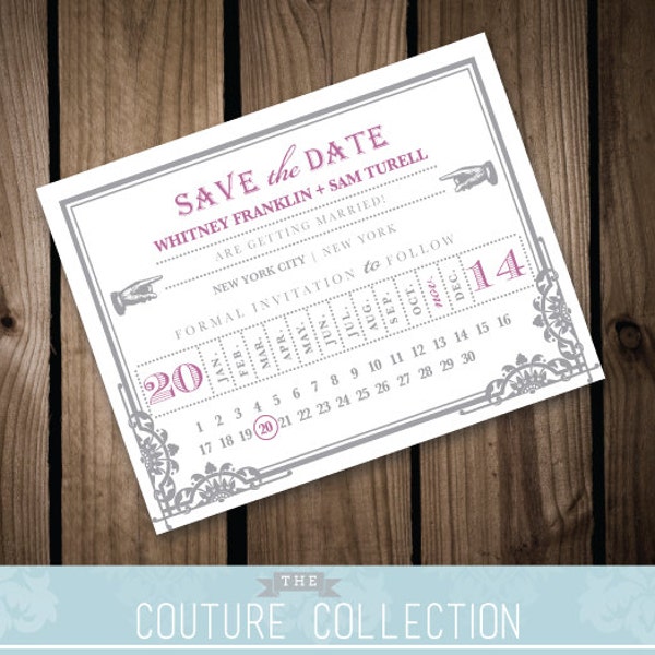 Art Deco Ticket - SAVE the DATE card - Vintage Art Deco Train Ticket Orchid Grey Customizable Printable DIY Wedding Invitation Digital File