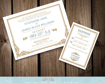 DECO INVITATION art deco wedding Chrysler set - Custom Color Vintage Gatsby Train Station Printable DIY Digital File Wedding Invitation