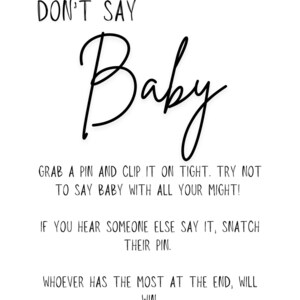 Printable Don&#39;t Say Baby Baby Shower Game Sign - Instant Download