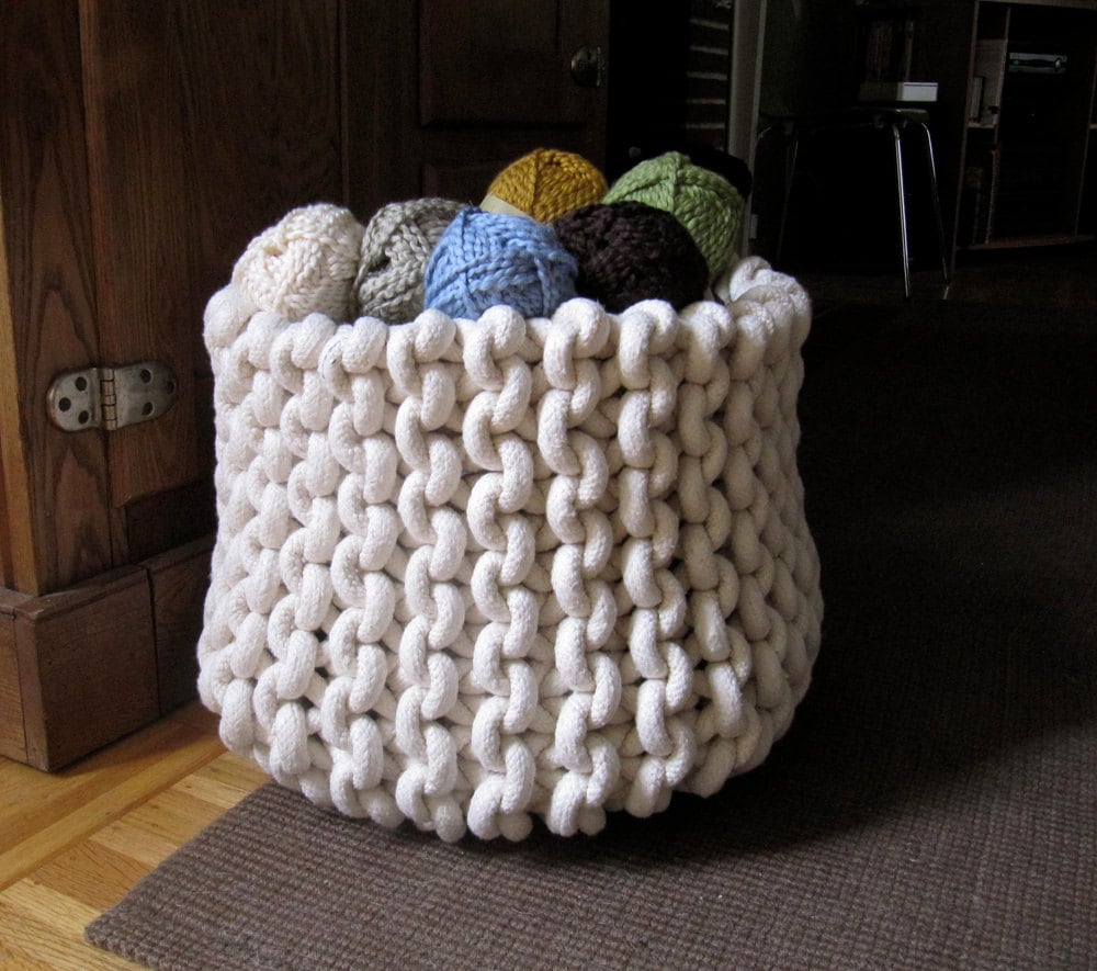 Knit Rope Basket Pattern Instant Download Knitting and Assembly