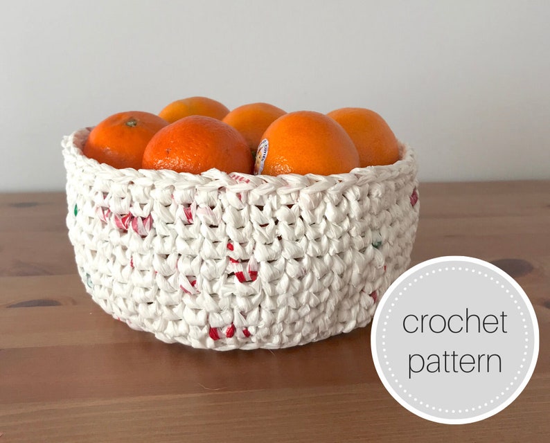 Plastic bag plarn crochet pattern crochet basket instant download crochet bowl crochet basket pattern recycled yarn plochet image 1