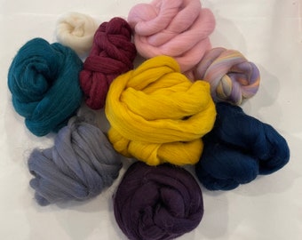 Wool roving bundle for weaving, needle felting, dryer balls - mix of colors