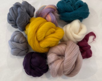 Wool roving bundle for weaving, needle felting, dryer balls - mix of colors