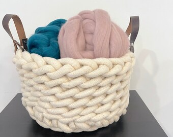 Medium crocheted rope basket - 12 inch storage basket - modern basket - basket with handles - nautical decor - toy basket - toy bin