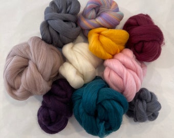 Wool roving bundle for weaving, needle felting, dryer balls - mix of colors