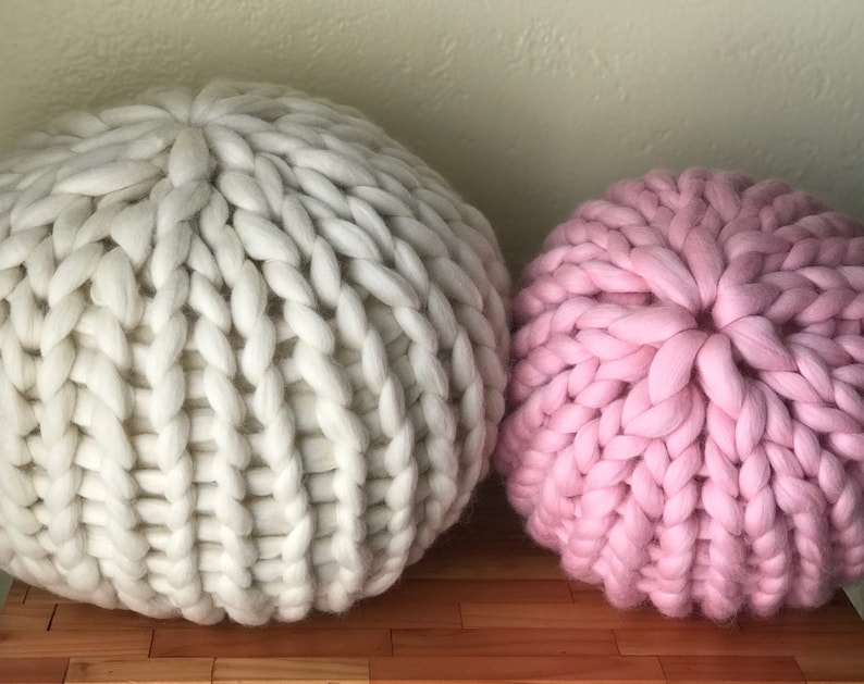 Chunky knit pouf pattern knit pouf knit poof knit pouffe accent pillow knit cushion home decor pillow image 4