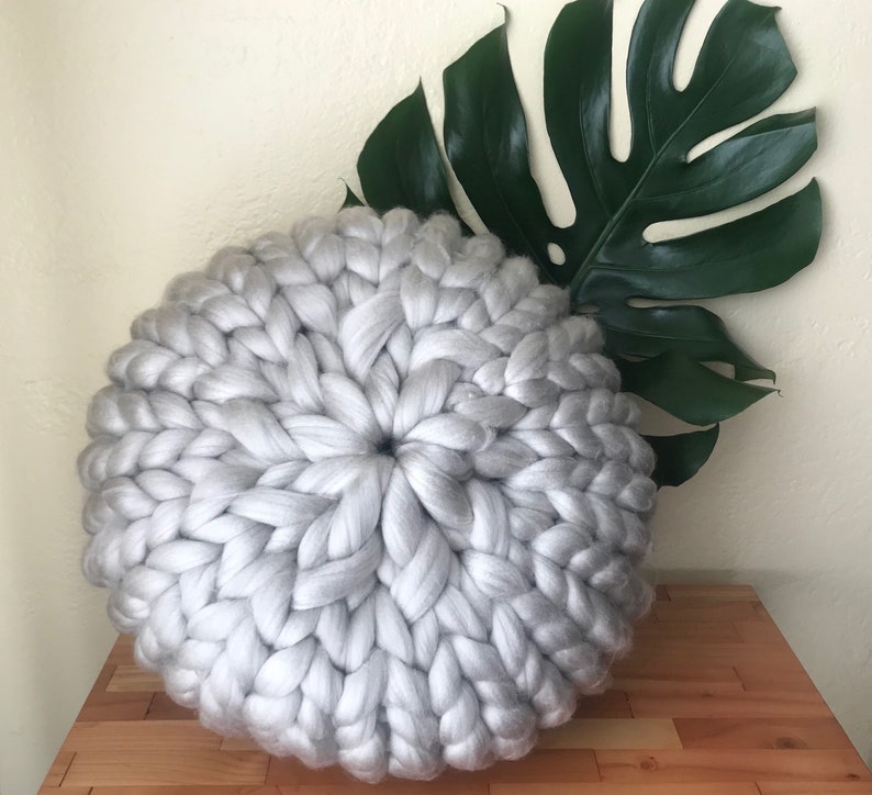 Chunky knit pouf pattern knit pouf knit poof knit pouffe accent pillow knit cushion home decor pillow image 5