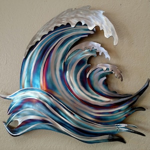 Stainless Steel Wave Beach Ocean Metal Home Cottage Vacation Home Sea Wall Art Salt Sand Surf Curl Spindrift Coastal Inspired Waves Storm