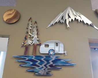 Camper lake tree scene  (sun and mountain sold separately)