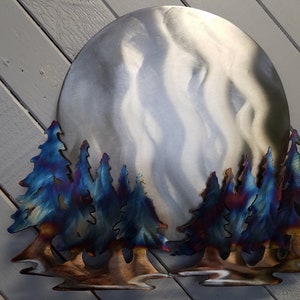 Full moon with forest scene in stainless steel image 2