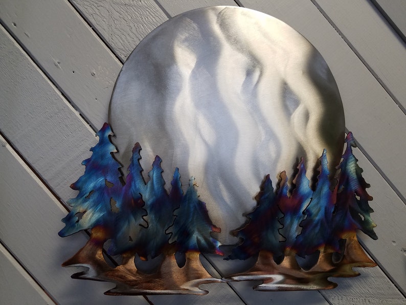 Full moon with forest scene in stainless steel image 2