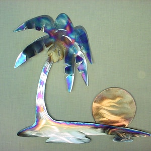 Hawaiian Pacific Tropical Island Hawaii Palm Tree Steel Metal Wall Art Coconut Florida Jimmy Buffett Parrothead Home Decor