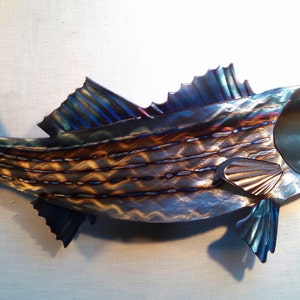 Striped Bass Striper Rockfish Fish Fly Fishing Fisherman Canada Maryland Rhode Island Virginia Ocean Metal Wall Art Steel Home Beach Decor