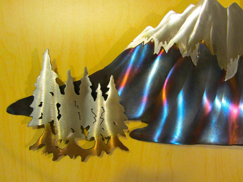 Mountain Tree Trees Sun Moon Metal Wall Art Home Decor Log Etsy