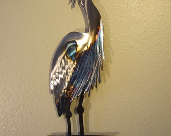 Stainless Steel Great Blue Heron Coast Coastal Decor Marine Ocean Lake River Wetlands Audubon Society Bird Watching Metal Home Wall Art