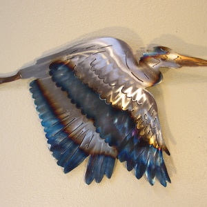 Stainless Steel Great Blue Heron Crane Coast Coastal Decor Marine Ocean Lake River Metal Cottage Home Wall Art Wetlands Audubon Society