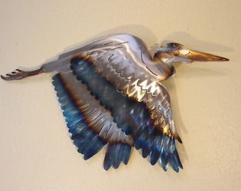 Stainless Steel Great Blue Heron Crane Coast Coastal Decor Marine Ocean Lake River Metal Cottage Home Wall Art Wetlands Audubon Society