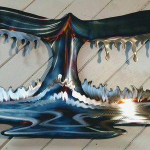 Whale Tail Fluke Stainless Steel Metal Wall Art Beach Ocean Coastal Home Decor Blue Sperm Humpback Grey