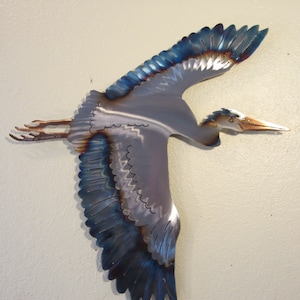 Stainless Steel Great Blue Heron Crane Coast Coastal Decor Wetlands Marsh Ocean Lake River Metal Audubon Society Bird Watching Home Wall Art