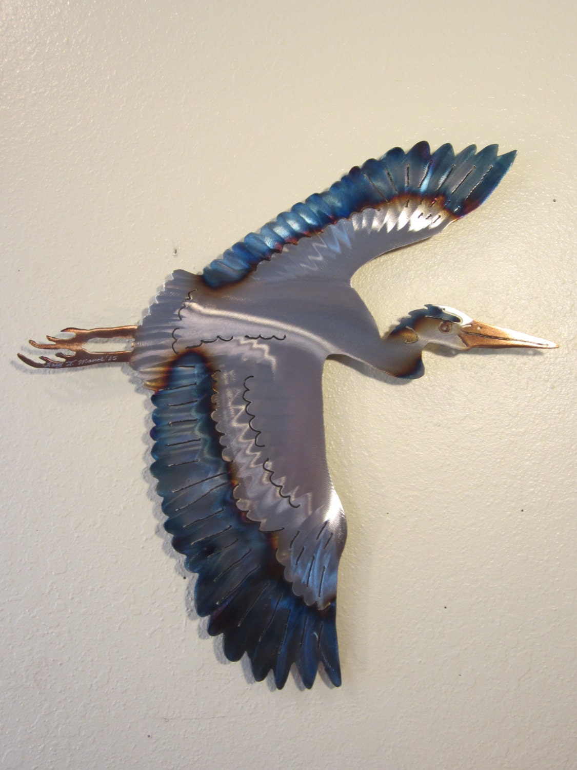 Stainless Steel Great Blue Heron Crane Coast Coastal Decor Wetlands Marsh Ocean Lake River Metal Audubon Society Bird Watching Home Wall Art
