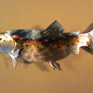 Rainbow Lake Spotted Speckled Trout Fish Fly Fishing Flyfishing Metal Steel Wall Art Home Cabin Lodge Decor Birthday Father's Day Christmas