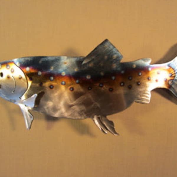 Rainbow Lake Spotted Speckled Trout Fish Fly Fishing Flyfishing Metal Steel Wall Art Home Cabin Lodge Decor Birthday Father's Day Christmas