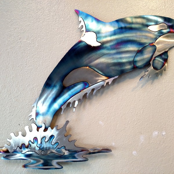 Orca Breeching Breaching Orcas Whidbey Island Killer Whale Whales Coast Coastal Steel Ocean Decor Marine Mammal Metal Beach  Home Wall Art
