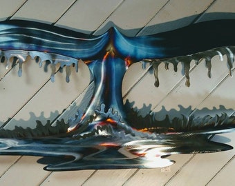 Whale Tail Fluke Stainless Steel Metal Wall Art Beach Ocean Coastal Home Decor Blue Sperm Humpback Grey