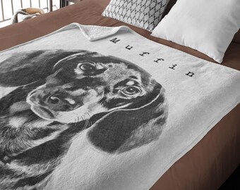 Custom Doxie Mom Blanket Sketch Pet Portrait Sherpa or Plush Throw Multiple Pets Personalized Dachshund Lovers Gift