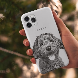 Benutzerdefinierte Skizze Haustier Telefon Hülle mit Haustier Foto und Namen, einzigartiges Geschenk für Katzen Vater, Hunde Mutter perfekt für Erinnerung Haustier Gedenkstätte, Tierliebhaber