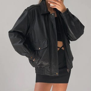 Oversized Leather Jacket 90s Black Vintage Style Leather Jacket Genuine Lambskin Y2K Leather Jacket for Women Leather Jacket Gift For Her