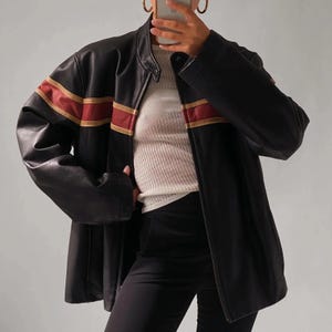 Oversized Lambskin Leather Jacket: 90&#39;s Retro Style