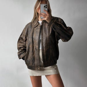 Vintage 80s Brown Lambskin Leather Jacket: Oversized Boxy Fit