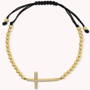 Adjustable 14k Gold Cross Bracelet, Minimalist Christian Jewelry Catholic Bracelete Christmas Gift For Mother Gift for Mom Diamond Bracelet