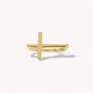 Cross Ring, 14K Yellow Gold Religious Ring, Minimalist Christian Jewelry Purity Ring, Catholic Ring, Christmas Gift For Mother, Gift for Mom