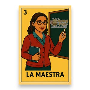 La Maestra Lotería Card PNG | Retro Teacher Clipart | Hispanic Heritage Digital Download | Bilingual Classroom Sublimation Design