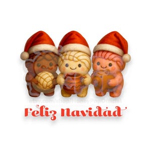 Feliz Navidad & God Jul Conchas PNG | Kawaii mexikanskt sött bröd Clipart | Pan Dulce Holiday Digital nedladdning | Julsublimation