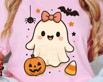 Cute Halloween ghost and pumpkin png, Halloween png, Cute Halloween png, Pumpkin png, Ghost png, Candy Halloween png, Spooky Halloween png