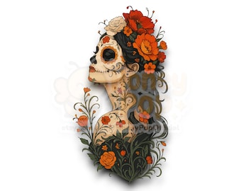 Día de los Muertos Woman PNG | Catrina Sugar Skull Clipart | Day of the Dead Digital Download | Mexican Heritage Sublimation