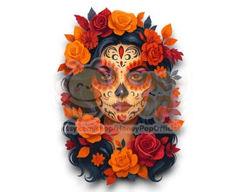 Día de los Muertos Woman PNG | Catrina Sugar Skull Clipart | Day of the Dead Digital Download | Mexican Heritage Sublimation