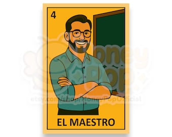 El Maestro Loteria-kaart, PNG | Mexicaanse leraar clipart | Digitale download Retro Lotería | Kunst in de klas en latinocultuur