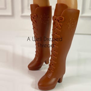 Doll Brown Boots with faux lace: Fashion Shoes for 11.5 inch Dolls