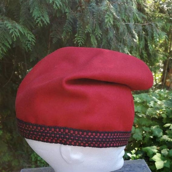 Phrygian hat, historically accurate, custom order hat your choice of handmade woven trim and colour, leather or wool and lined..