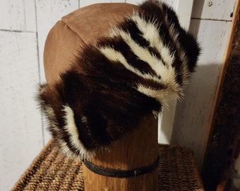 Mongolian, Cossack, Norse, Viking  style hat leather and 2 toned mink fur